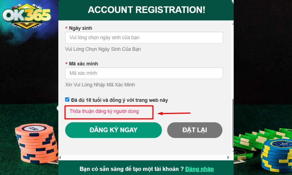 Đọc “Thỏa thuận đăng ký người dùng” trước khi nhấn nút đăng ký